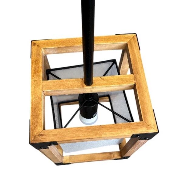 Handles 1-Light Farmhouse Wood Metal Hanging Pendant Light - Picture 4 of 10